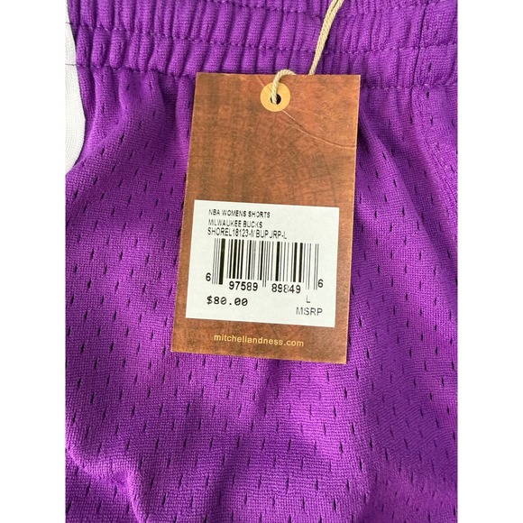 Mitchell & Ness NBA Milwaukee Bucks Womens Basketball Shorts Large New MSRP 80 - Picture 3 of 8